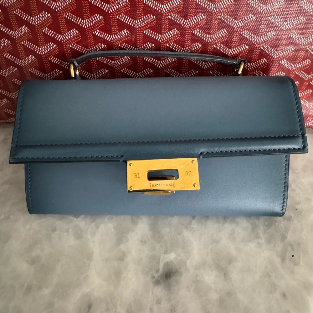 Ralph Lauren Blue Leather Wristlet Clutch with Gold Hardware - Picture 3 of 10
